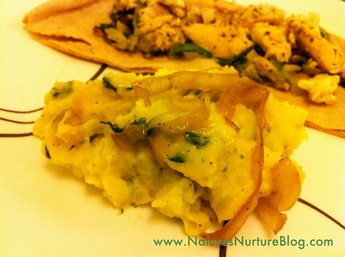 IMG_2051 mashed potatoes with dandelion greens and carmelized onions