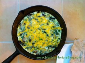 dandelion greens and flower buds baked omelet